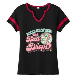 Wake Me When The Ball Drops Happy New Year 2024 Gift Ladies Halftime Notch Neck Tee