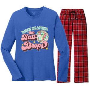 Wake Me When The Ball Drops Happy New Year 2024 Gift Women's Long Sleeve Flannel Pajama Set 