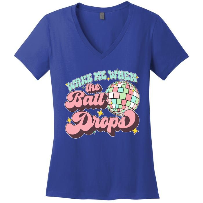 Wake Me When The Ball Drops Happy New Year 2024 Gift Women's V-Neck T-Shirt