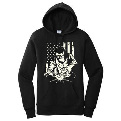 Welder Metal Worker Welding Blacksmithing July 4 US Flag Women's Pullover Hoodie