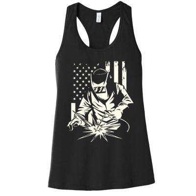 Welder Metal Worker Welding Blacksmithing July 4 US Flag Women's Racerback Tank