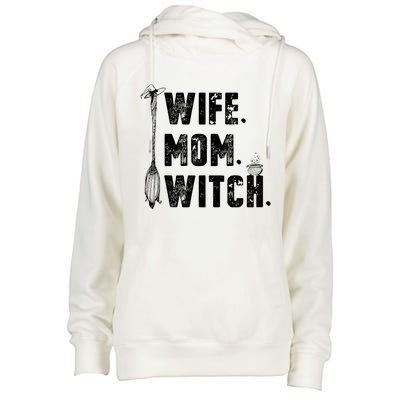 Wife Mom Witch Halloween Costume Mom Witch Gift Womens Funnel Neck Pullover Hood