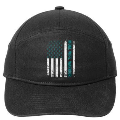 Wo Mom. Wife. Warrior. Ovarian Cancer Awareness 7-Panel Snapback Hat