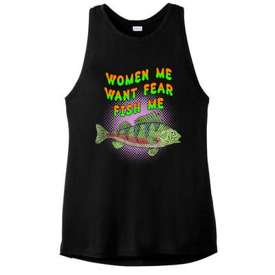 Women Me Want Fear Fish Me Ladies PosiCharge Tri-Blend Wicking Tank