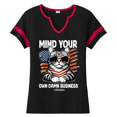 Walz Mind Your Own Damn Business Harris Waltz Cat Lady Ladies Halftime Notch Neck Tee