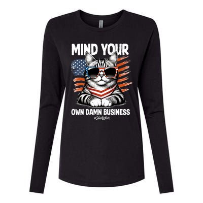 Walz Mind Your Own Damn Business Harris Waltz Cat Lady Womens Cotton Relaxed Long Sleeve T-Shirt