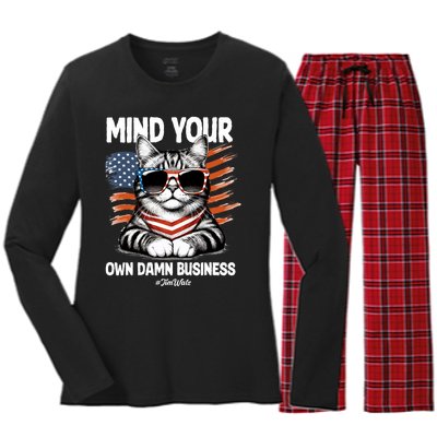 Walz Mind Your Own Damn Business Harris Waltz Cat Lady Women's Long Sleeve Flannel Pajama Set 