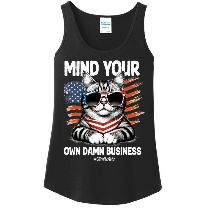 Walz Mind Your Own Damn Business Harris Waltz Cat Lady Ladies Essential Tank