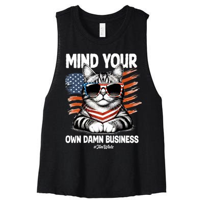 Walz Mind Your Own Damn Business Harris Waltz Cat Lady Women's Racerback Cropped Tank