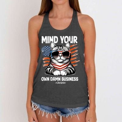 Walz Mind Your Own Damn Business Harris Waltz Cat Lady Women's Knotted Racerback Tank