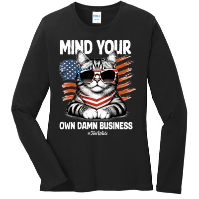 Walz Mind Your Own Damn Business Harris Waltz Cat Lady Ladies Long Sleeve Shirt