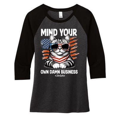 Walz Mind Your Own Damn Business Harris Waltz Cat Lady Women's Tri-Blend 3/4-Sleeve Raglan Shirt