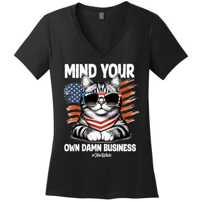 Walz Mind Your Own Damn Business Harris Waltz Cat Lady Women's V-Neck T-Shirt