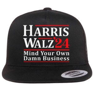 Walz Mind Your Own Damn Business Retro Harris Walz 2024 Flat Bill Trucker Hat