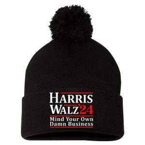 Walz Mind Your Own Damn Business Retro Harris Walz 2024 Pom Pom 12in Knit Beanie