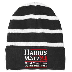 Walz Mind Your Own Damn Business Retro Harris Walz 2024 Striped Beanie with Solid Band