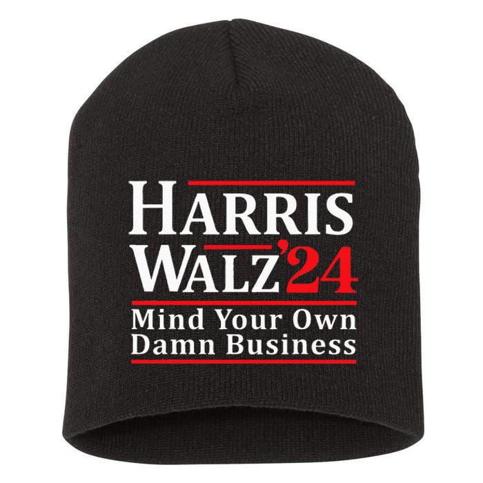 Walz Mind Your Own Damn Business Retro Harris Walz 2024 Short Acrylic Beanie