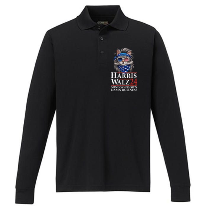 Walz Mind Your Own Damn Business Harris Waltz Cat Lady Performance Long Sleeve Polo