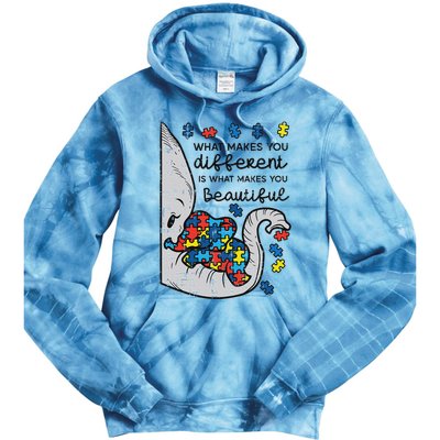 What Makes You Different Beautiful Elephant Autism Awareness Tie Dye Hoodie