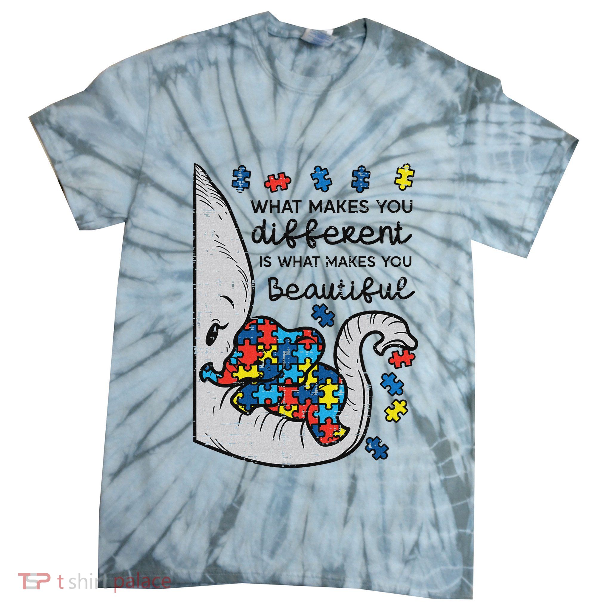 What Makes You Different Beautiful Elephant Autism Awareness Tie-Dye T-Shirt