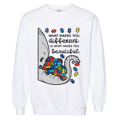 What Makes You Different Beautiful Elephant Autism Awareness Garment-Dyed Sweatshirt