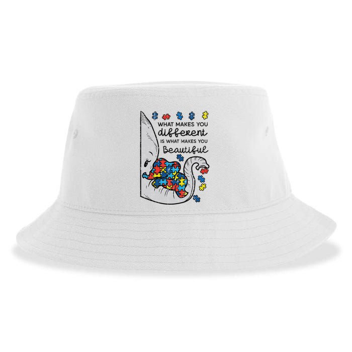 What Makes You Different Beautiful Elephant Autism Awareness Sustainable Bucket Hat