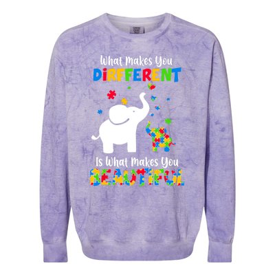 What Makes You Different Autism Child Elephant Mom Awareness Colorblast Crewneck Sweatshirt