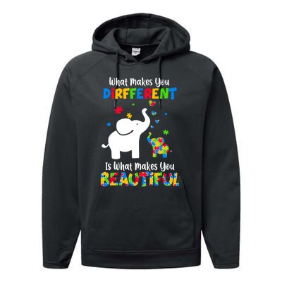 What Makes You Different Autism Child Elephant Mom Awareness Performance Fleece Hoodie