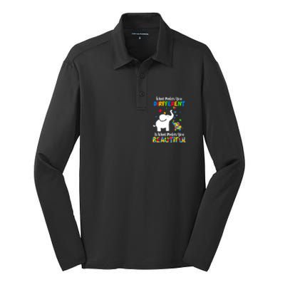 What Makes You Different Autism Child Elephant Mom Awareness Silk Touch Performance Long Sleeve Polo