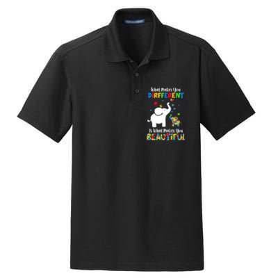 What Makes You Different Autism Child Elephant Mom Awareness Dry Zone Grid Polo