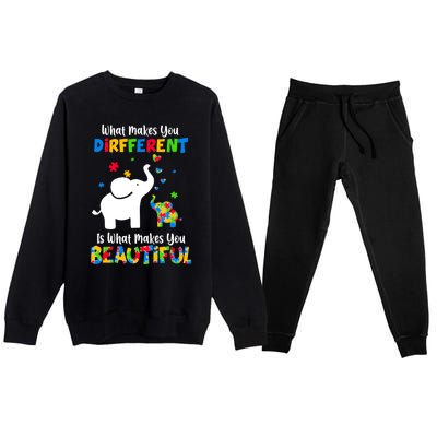 What Makes You Different Autism Child Elephant Mom Awareness Premium Crewneck Sweatsuit Set