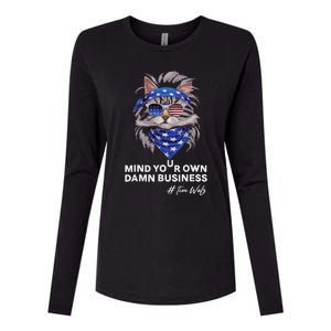 Walz Mind Your Own Damn Business Harris Waltz Cat Lady Womens Cotton Relaxed Long Sleeve T-Shirt