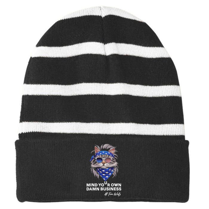 Walz Mind Your Own Damn Business Harris Waltz Cat Lady Striped Beanie with Solid Band