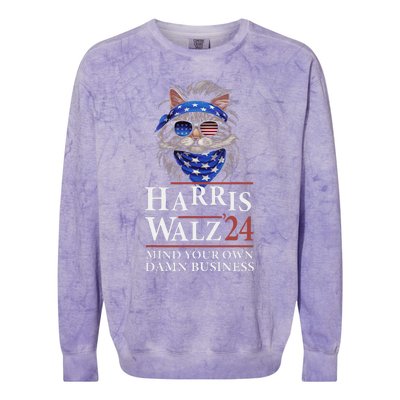 Walz Mind Your Own Damn Business Harris Waltz Cat Lady Colorblast Crewneck Sweatshirt