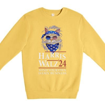 Walz Mind Your Own Damn Business Harris Waltz Cat Lady Premium Crewneck Sweatshirt