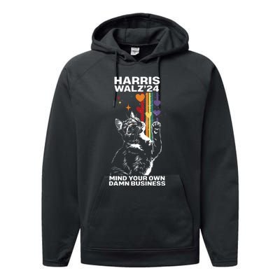 Walz Mind Your Own Damn Business Harris Waltz Cat Lady Lgbt Performance Fleece Hoodie