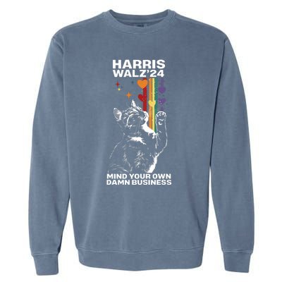 Walz Mind Your Own Damn Business Harris Waltz Cat Lady Lgbt Garment-Dyed Sweatshirt