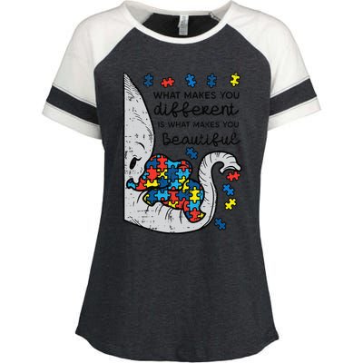 What Makes You Different Beautiful Elephant Autism Awareness Enza Ladies Jersey Colorblock Tee