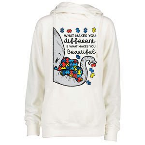 What Makes You Different Beautiful Elephant Autism Awareness Womens Funnel Neck Pullover Hood