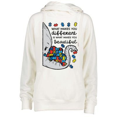 What Makes You Different Beautiful Elephant Autism Awareness Womens Funnel Neck Pullover Hood