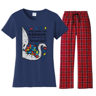 What Makes You Different Beautiful Elephant Autism Awareness Women's Flannel Pajama Set