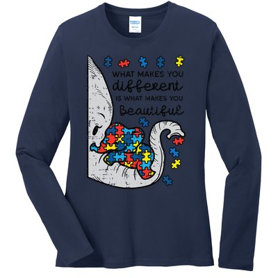 What Makes You Different Beautiful Elephant Autism Awareness Ladies Long Sleeve Shirt