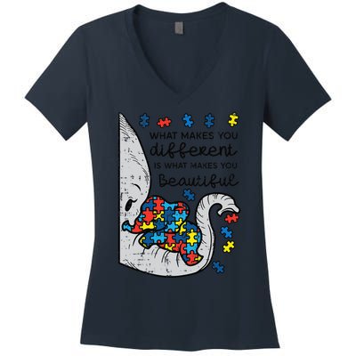 What Makes You Different Beautiful Elephant Autism Awareness Women's V-Neck T-Shirt