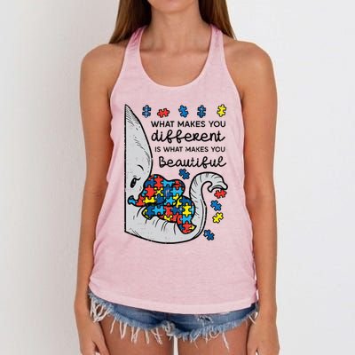 What Makes You Different Beautiful Elephant Autism Awareness Women's Knotted Racerback Tank