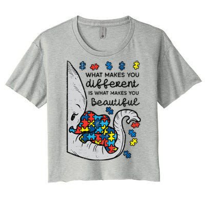 What Makes You Different Beautiful Elephant Autism Awareness Women's Crop Top Tee