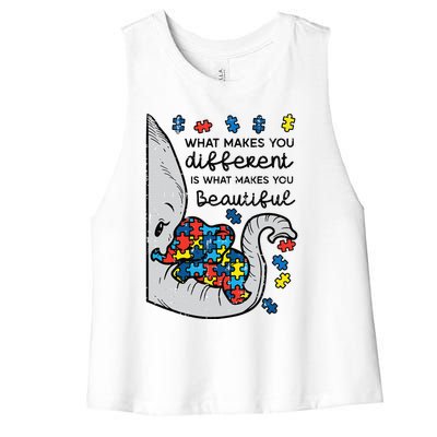 What Makes You Different Beautiful Elephant Autism Awareness Women's Racerback Cropped Tank