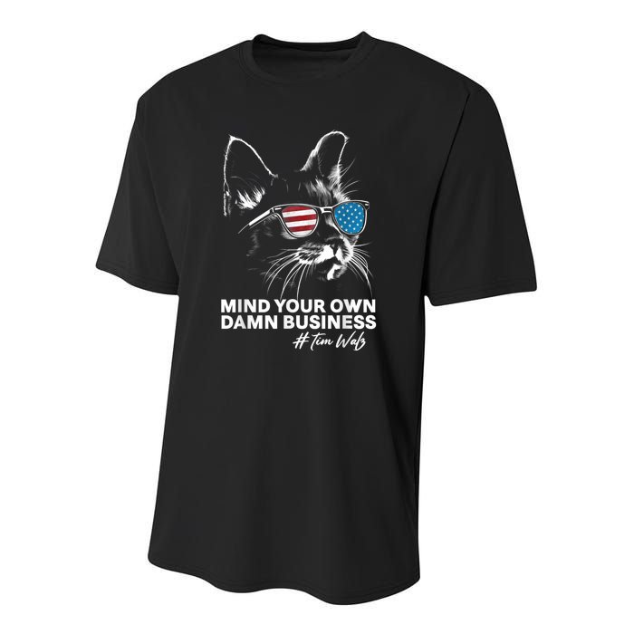 Walz Mind Your Own Damn Business Harris Waltz Cat Lady Youth Performance Sprint T-Shirt