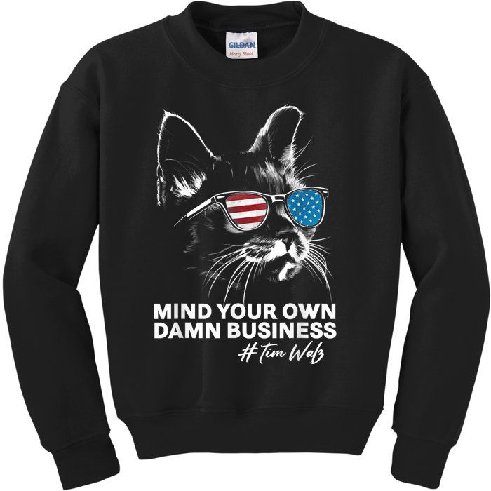 Walz Mind Your Own Damn Business Harris Waltz Cat Lady Kids Sweatshirt