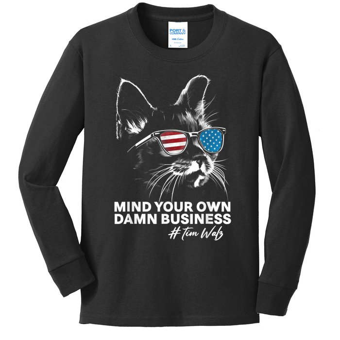 Walz Mind Your Own Damn Business Harris Waltz Cat Lady Kids Long Sleeve Shirt