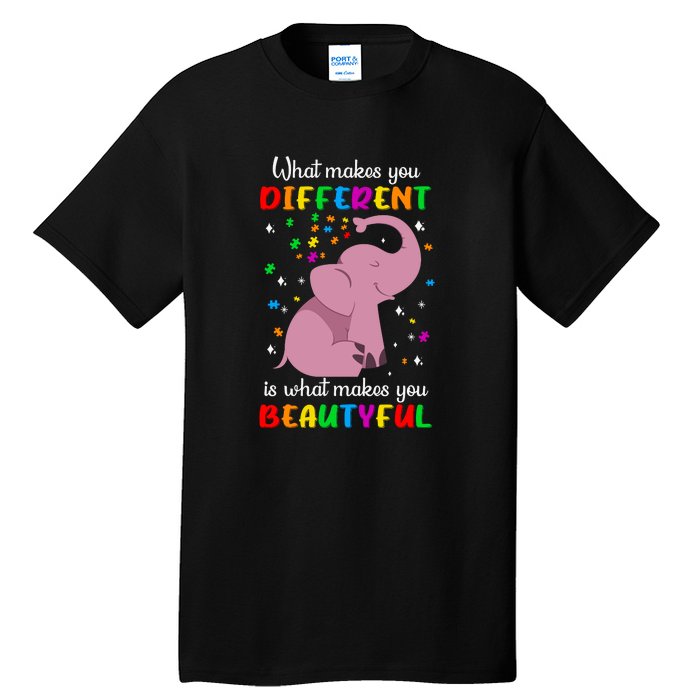 What Makes You Different Elephant Autism Awareness Day Tall T-Shirt